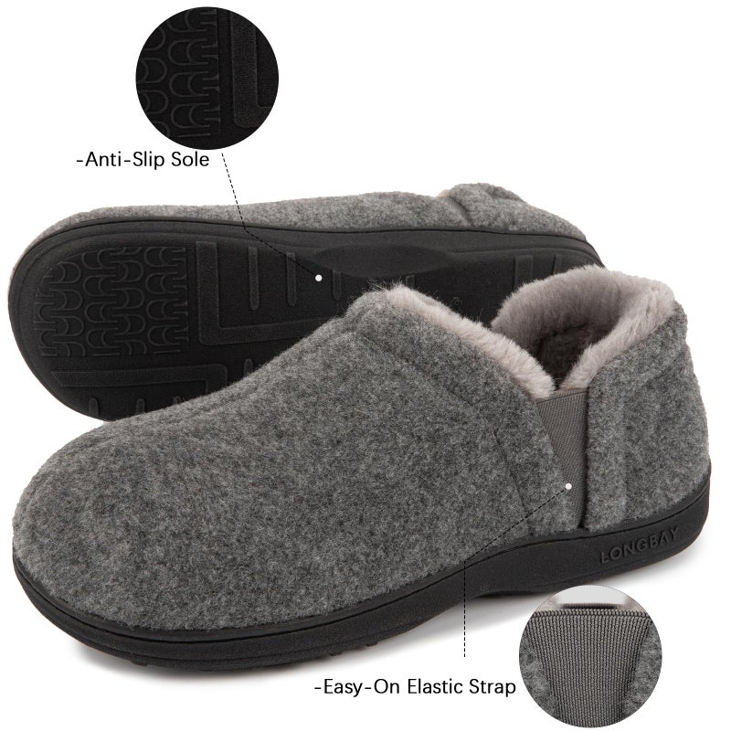 LongBay Men's Slippers Warm Bedroom Memory Foam House Shoes Slip-On for Indoor Outdoor Winter (Light Gray, 13-14) - Image 4